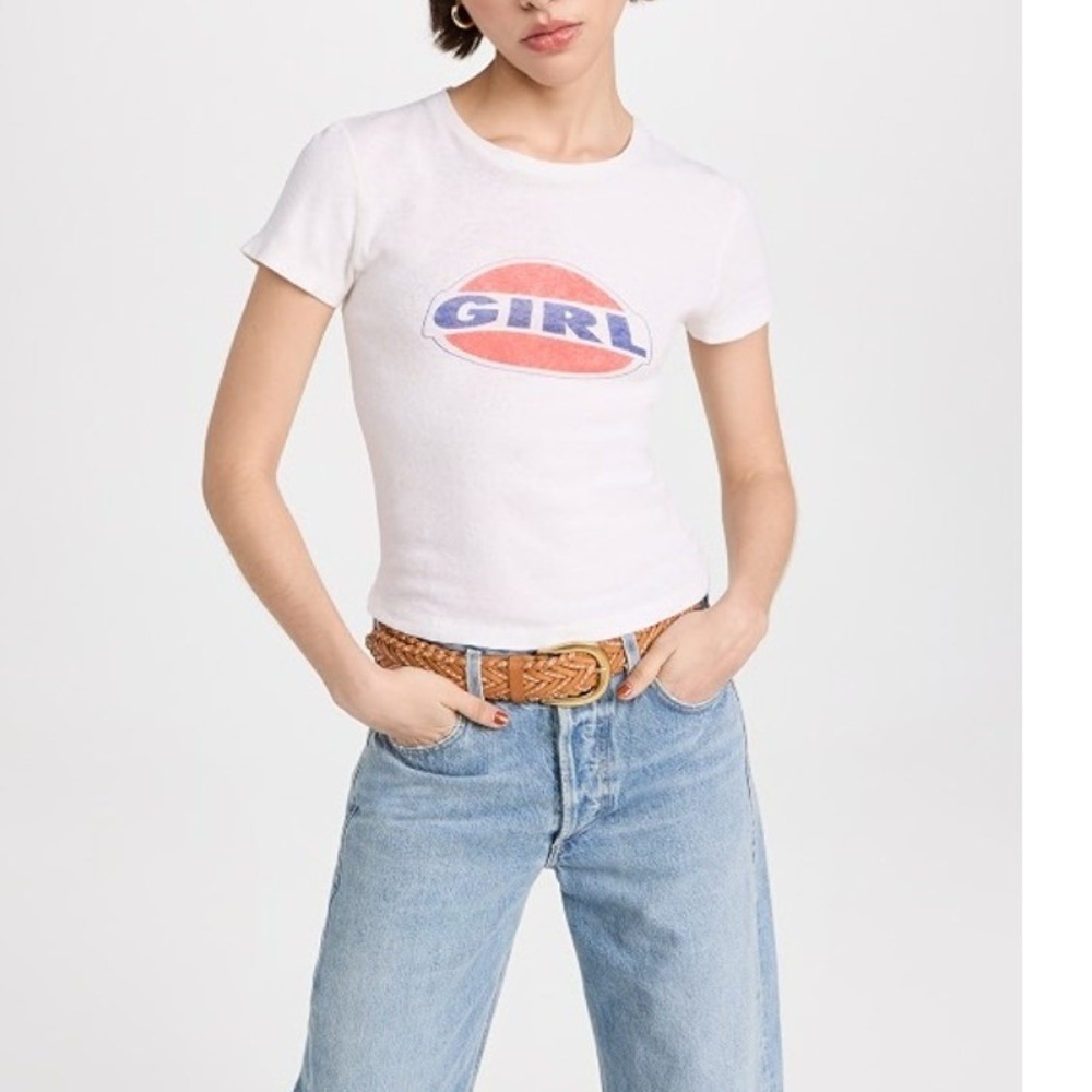 RE/DONE 90s Baby Tee Girl Graphic Shirt in Vintage White